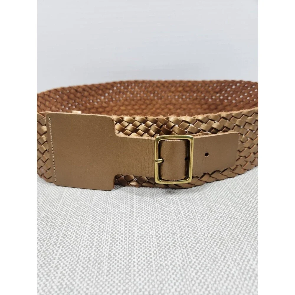 Talbots Medium Wide Belt Bronze Woven Braided Leather Boho Hippie Bohemian
